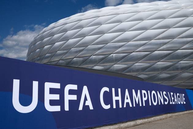 24 05 2025, Champions League Munich Arena, Munich, soccer, sports, in the picture Allianz Arena without Allianz logo prepared for the Champions League final