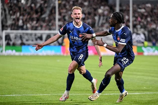 Leonardo Scienza 1 FC Heidenheim celebrates after scoring his team s second goal during the Bundesliga relegation second leg match between SV Elversberg and 1 FC Heidenheim, URSAPHARM ARENA on May 26, 2025 in Elverberg, Germany, Germany Photo by Harry Langer DeFodi Images Leonardo Scienza 1 FC Heidenheim celebrates after scoring his team s second goal during the Bundesliga relegation second leg match between SV Elversberg and 1 FC Heidenheim at URSAPHARM ARENA on May 26, 2025 in Elverberg, Germany Photo by Harry Langer DeFodi Images DFL regulations prohibit any use of photographs as image sequences and or quasi video Photo by Harry Langer DeFodi Images DFL regulations prohibit any use of photographs as image sequences and or quasi video