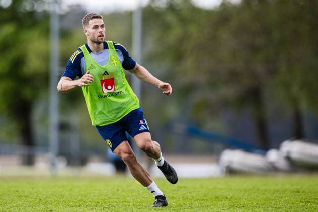 250528 Gabriel Gudmundsson of the Swedish men s national football team during a training session on May 28, 2025 in Stockholm Photo Kenta Jönsson BILDBYRAN COP 210 KJ0245 fotboll football soccer fotball landskamp träning practice training sverige sweden sverige a bbeng  Copyright: KENTAxJÖNSSON BB250528KJ077