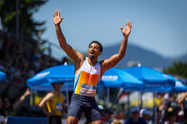 Hypomeeting Goetzis AUT , 31 05 2025 Leo NEUGEBAUER GER celebrates in the long jump of the mens decathlon at Hypomeeting in Goetzis AUT , 31 05 2025 Copyright: xBEAUTIFULxSPORTS UlfxSchillerx