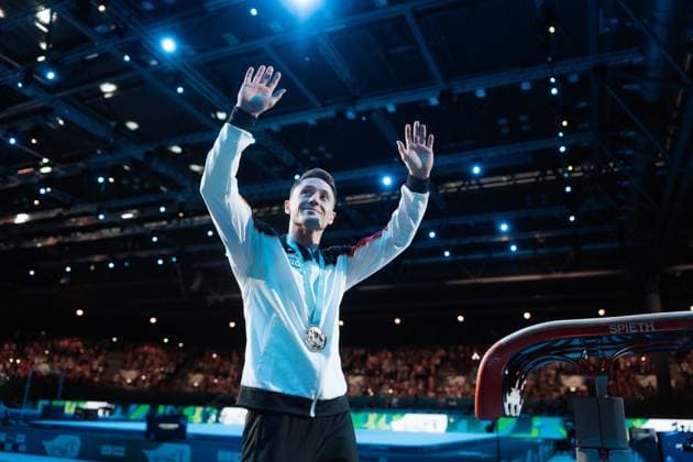 Bilder des Jahres 2025, Sport 05 Mai Sport Bilder des Tages Leipzig, Germany, May 31th 2025 Andreas Toba (Germany) saying goodbye during the Artistic Gymnastics European Championships - Men s Horizontal Bar Final in Leipzig, Germany. (Gabor Baumgarten SPP) Copyright: xGaborxBaumgartenx xSPPx spp-en-GaBaSp-25_05_31_European Gymnastics 2025 Mens Hor Bar_Gabor_Baumgarten-08833