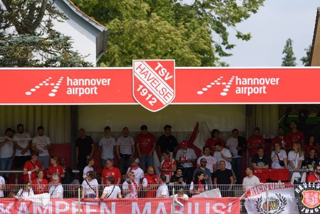 Garbsen, Germany, June 1st 2025: Opposite stand of the Wilhelm-Langrehr-Stadion with TSV Havelse Logo before the promotion play-off match between TSV Havelse and 1. FC Lokomotive Leipzig at Wilhelm-Langrehr-Stadion, Havelse, Germany. (Sven Beyrich SPP) Copyright: xSvenxBeyrich SPPx spp-en-SvBe-20250601-D75_1690