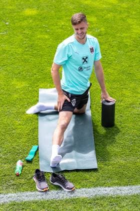 03 06 2025, Seefeld, AUT, FIFA WM 2026 Qualifiers, ÖFB Nationalteam, Training, during an ÖFB training session before the World Cup qualifier against Romania in group H, 3 round on 03 June 2025 in Seefeld, in the picture Christoph Baumgartner Christoph Baumgartner of Austria during a trainings session of Austrian National Footballteam for the 2026 FIFA World Cup qualifiers in Seefeld, Austria on 2025 06 03 Expa Seefeld  EP_gro