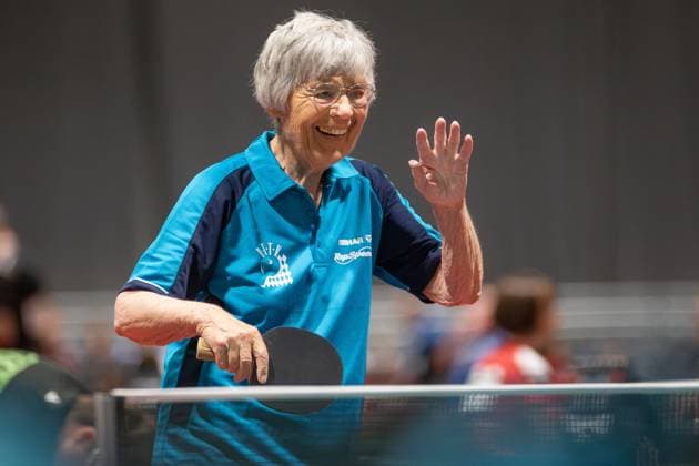 TT Finals 2025 in Erfurt - At the German Senior Championships, Christl Rupprecht causes a stir at the age of 91 in the Over 85 age group. The oldest participant impressively demonstrates that Table tennis, Tischtennis knows no age limit. Thüringen Deutschland, Germany RUPPRECHT_Christl-BYTTV-TSV_Schondorf_1920035