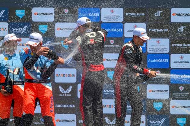 AUTO - WRC, Motorsport Rallye, WM - RALLY ITALIA SARDEGNA 2025 OGIER Sebastien, Toyota GR Yaris Rally1, portrait, podium, portrait during the 2025 Rally Italia Sardegna, 6th round of the 2025 WRC World Rally Car Championship, from June 5 to 8, 2025 at Olbia, Italy - OlbiaItaly  Copyright: xNikosxKatikisx