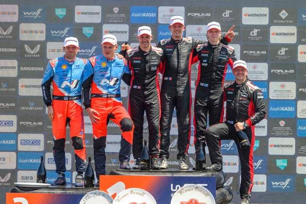AUTO - WRC, Motorsport Rallye, WM - RALLY ITALIA SARDEGNA 2025 OGIER Sebastien, Toyota GR Yaris Rally1, portrait, podium, portrait during the 2025 Rally Italia Sardegna, 6th round of the 2025 WRC World Rally Car Championship, from June 5 to 8, 2025 at Olbia, Italy - OlbiaItaly Copyright: xNikosxKatikisx