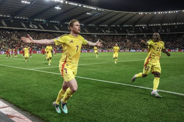 Belgium s Kevin De Bruyne celebrates after scoring during a soccer game between Belgian national team, Nationalteam Red Devils and Wales, Monday 09 June 2025 in Bussels, the second (out of 8) qualification games for the World Cup 2026. BRUNOxFAHY x126552091x