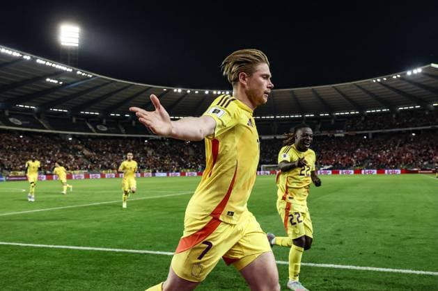 Belgium s Kevin De Bruyne celebrates after scoring during a soccer game between Belgian national team, Nationalteam Red Devils and Wales, Monday 09 June 2025 in Bussels, the second (out of 8) qualification games for the World Cup 2026. BRUNOxFAHY x126552250x