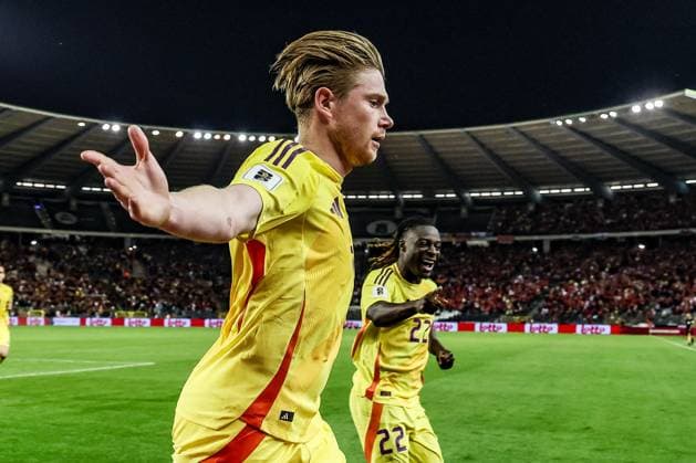 Belgium s Kevin De Bruyne celebrates after scoring during a soccer game between Belgian national team, Nationalteam Red Devils and Wales, Monday 09 June 2025 in Bussels, the second (out of 8) qualification games for the World Cup 2026. BRUNOxFAHY x126607344x