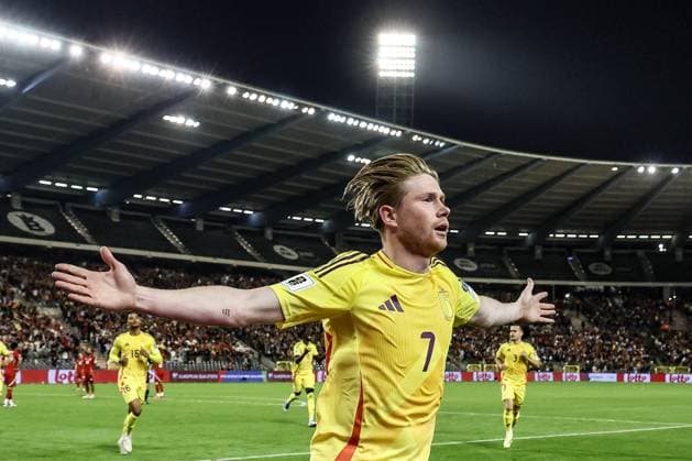 Belgium s Kevin De Bruyne celebrates after scoring during a soccer game between Belgian national team, Nationalteam Red Devils and Wales, Monday 09 June 2025 in Bussels, the second (out of 8) qualification games for the World Cup 2026. BRUNOxFAHY x126607358x