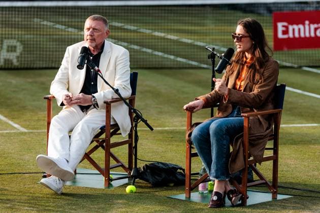 BOSS OPEN ATP250 10 06 2025 Boris Becker and Andrea Petrovic during the live recording of the Boris Becker Andrea Petrovic Podcast BOSS OPEN ATP250 Stuttgart, Tennisclub Weissenhof on 10 06 2025 Copyright: xBEAUTIFULxSPORTS Wunderlx
