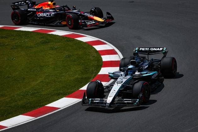 F1 - CANADIAN GRAND PRIX 2025 63 RUSSELL George (gbr), Mercedes AMG F1 Team W16, 01 VERSTAPPEN Max (nld), Red Bull Racing RB21, action during the Formula 1 Pirelli Grand Prix du Canada 2025, 10th round of the 2025 FIA Formula One World Championship, WM, Weltmeisterschaft from June 14 to 16, 2025 on the Circuit Gilles Villeneuve, in MontrÃ al, Canada - MontrÃ alCanada  Copyright: xFLORENTxGOODENx