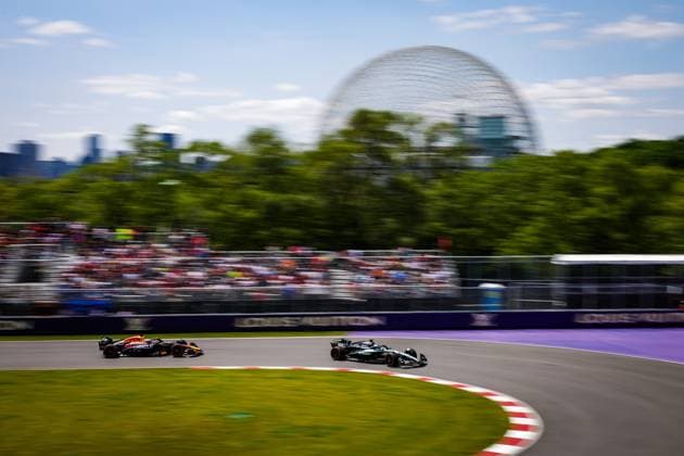 F1 - CANADIAN GRAND PRIX 2025 63 RUSSELL George (gbr), Mercedes AMG F1 Team W16, 01 VERSTAPPEN Max (nld), Red Bull Racing RB21, action during the Formula 1 Pirelli Grand Prix du Canada 2025, 10th round of the 2025 FIA Formula One World Championship, WM, Weltmeisterschaft from June 14 to 16, 2025 on the Circuit Gilles Villeneuve, in MontrÃ al, Canada - MontrÃ alCanada  Copyright: xFLORENTxGOODENx