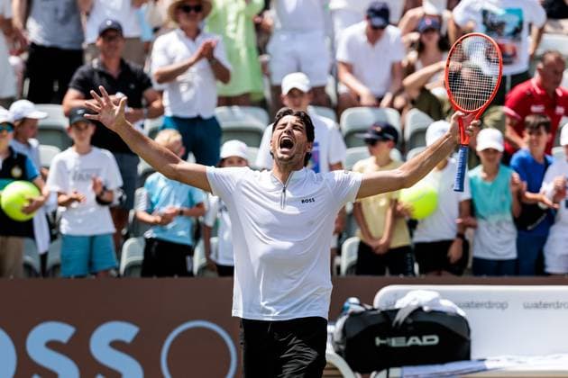 BOSS OPEN ATP250 14 06 2025 Taylor Fritz USA celebrates after winning the match against Felix Auger Aliassime CAN BOSS OPEN ATP250 Stuttgart, Tennisclub Weissenhof on 14 06 2025 Copyright: xBEAUTIFULxSPORTS Wunderlx