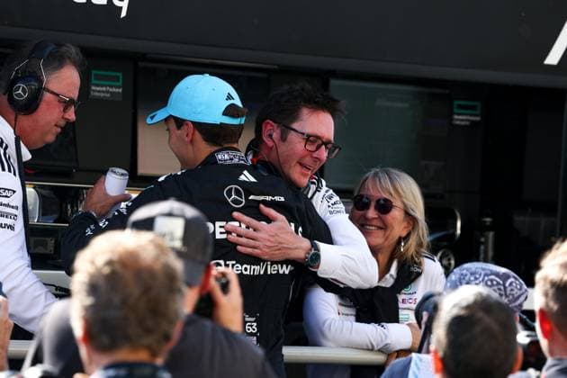 F1 - CANADIAN GRAND PRIX 2025 RUSSELL George (gbr), Mercedes AMG F1 Team W16, portrait and SHOVLIN Andrew, of Mercedes AMG F1 Team, portrait during the Formula 1 Pirelli Grand Prix du Canada 2025, 10th round of the 2025 FIA Formula One World Championship, WM, Weltmeisterschaft from June 14 to 16, 2025 on the Circuit Gilles Villeneuve, in MontrÃ al, Canada - MontrÃ alCanada  Copyright: xDPPIx