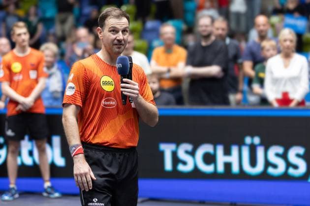 TTF Liebherr Ochsenhausen Borussia Düsseldorf, Liebherr TTBL Final 2025 Timo Boll Borussia Düsseldorf fights with his emotions Liebherr TTBL Final 2025 between TTF Liebherr Ochsenhausen and Borussia Düsseldorf on June 15, 2025 in the Süwag Energie ARENA in Frankfurt am Main , Frankfurt am Main Hessen Germany Süwag Energie ARENA