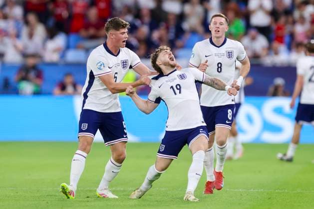 Harvey Elliott England celebrates after scoring his teams first goal with Charlie Cresswell England and Elliot Andersen England , UEFA European Under 21 Championship 2025 Final, England v Germany Final, National Football Stadium on June 28, 2025 in Bratislava, Slovakia Photo by Marco Steinbrenner DeFodi Images Harvey Elliott England celebrates after scoring his teams first goal with Charlie Cresswell England and Elliot Andersen England , UEFA European Under 21 Championship 2025 Final, England v Germany Final, National Football Stadium, June 28, 2025 in Bratislava, Slovakia Photo by Marco Steinbrenner DeFodi Images