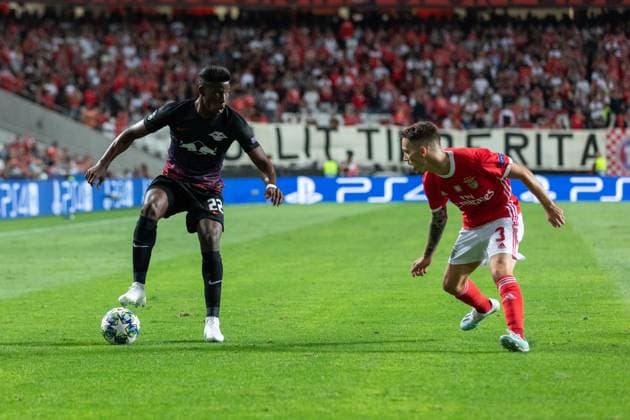 September 17, 2019, Lisbon, Lisbon, Portugal: Leipzig defender from France NORDI MUKIELE (22) and Benfica defender from Spain ALEX GRIMALDO (3) in action during the game for UEFA Champions League between Benfica and Leipzig at Estadio da Luz Lisbon Portugal - ZUMAs359 20190917_zsp_s359_036 Copyright: xAlexandrexdexSousax