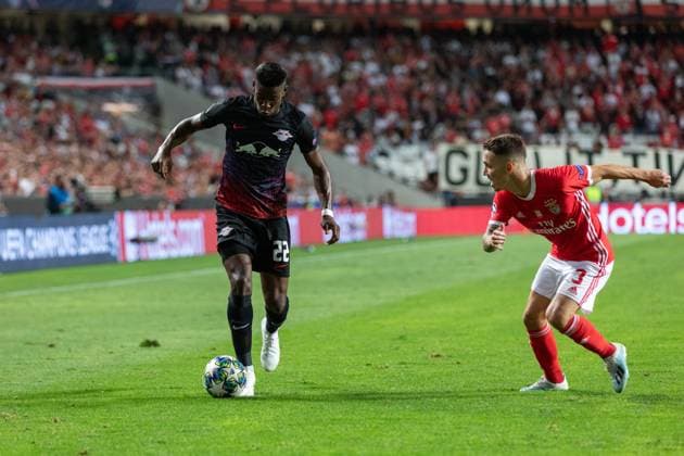 September 17, 2019, Lisbon, Lisbon, Portugal: Leipzig defender from France NORDI MUKIELE (22) and Benfica defender from Spain ALEX GRIMALDO (3) in action during the game for UEFA Champions League between Benfica and Leipzig at Estadio da Luz Lisbon Portugal - ZUMAs359 20190917_zsp_s359_037 Copyright: xAlexandrexdexSousax