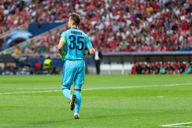 September 12, 2017, Lisbon, Lisbon, Portugal: CSKA goalkeeper from Russia IGOR AKINFEEV (35) in action during the game for UEFA Champions League between Benfica and CSKA Moscow at Estadio da Luz Lisbon Portugal - ZUMAs359 20170912_zsp_s359_007 Copyright: xAlexandrexdexSousax