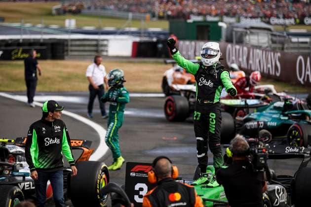 F1 - BRITISH GRAND PRIX 2025 HULKENBERG Nico (ger), Stake F1 Team Kick C45, portrait celebrates his first podium BORTOLETO Gabriel (bra), Stake F1 Team Kick C45, portrait during the Formula 1 Qatar Airways British Grand Prix 2025, 12th round of the 2025 FIA Formula One World Championship, WM, Weltmeisterschaft from July 4 to 6, 2025 on the Silverstone Circuit, in Silverstone, United Kingdom - SilverstoneUnited Kingdom Copyright: xEricxAlonsox