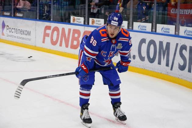 April 10, 2022, Saint Petersburg, Russia: SKA Hockey Club player, Andrei Kuzmenko (No.96) seen during the 2021-22 Kontinental Hockey League Conference Finals between SKA Saint Petersburg and CSKA Moscow at Ice Palace. Final score; SKA Saint Petersburg 3:2 CSKA Moscow. Copyright: xMaksimxKonstantinovx