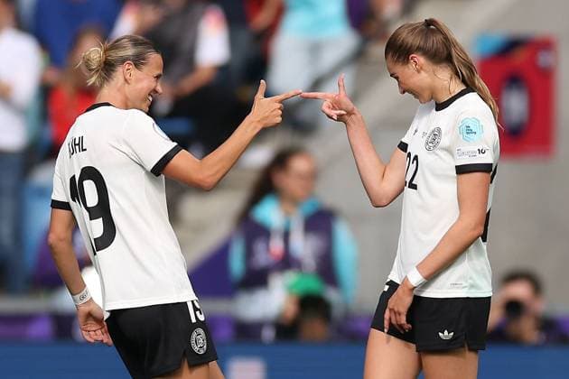 Klara Buhl of Germany Women celebrates scoring a goal to make the score 1-0 before the goal is disallowed for offside Germany Women v Denmark Women, UEFA European Women s Championship, Football, St. Jakob-Park, Basel, Switzerland - 08 Jul 2025Basel St. Jakob-Park Switzerland EDITORIAL USE ONLY No use with unauthorised audio, video, data, fixture lists, club league logos or live services. Online in-match use limited to 120 images, no video emulation. No use in betting, games or single club league player publications. Copyright: xRyanxBrowne Shutterstockx 15389972ae