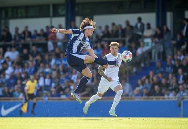 Soccer, Men, Season 2025 26, Test match, Hertha BSC TSV Havelse, f l Fabian Reese Hertha BSC , Dominic Minz Havelse , 08 07 2025, Copyright: xSebastianxRäppold MatthiasxKochx