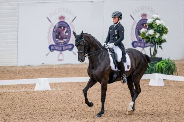 250712 Svenja Kämper Meyer of Germany with horse Amanyara M Frh competes in FEI Dressage Nations Cup Grand Prix during Falsterbo Horse Show on July 12, 2025 in Falsterbo Photo Petter Arvidson BILDBYRAN kod PA PA1057 ridsport equestrian falsterbo horse show bbeng falsterbo dressyr  Copyright: PETTERxARVIDSON BB250712PA045