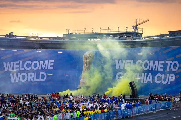 250714 A flag with the cup is raised during the opening ceremony of the Gothia Cup on July 14, 2025 in Gothenburg  Copyright: MICHAELxERICHSEN BB250714MI093