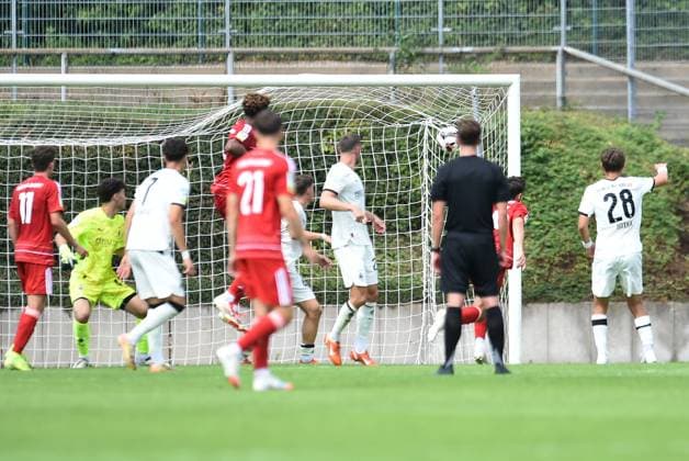 Soccer Men Regionalliga West Season 2025 2026 1 Matchday Borussia Mönchengladbach U23 Fortuna Düsseldorf U23 on 26 07 2025 at Grenzlandstadion in Mönchengladbach Deniz Bindemann Fortuna Düsseldorf U23 scores to 1 1 North Rhine-Westphalia Germany
