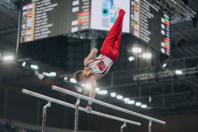 Gabriel Eichhorn MTV Stuttgart on parallel bars, The Finals, Gymnastics, German Championships, 2025 season, 31 07 2025, The Finals, Gymnastics, German Championships, 2025 season, 31 07 2025 Dresden Copyright: xEibner-Pressefoto LarsxNeumannx EP_LNN