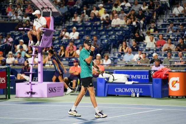 National Bank Open 2025 - Day 10 TORONTO, CANADA - AUGUST 4 : Alex Michelson of the United States celebrates a point against Karen Khachanov during the men’s singles quarterfinals on day ten of the 2025 National Bank Open at Sobeys Stadium in Toronto, Ontario, Canada on August 4, 2025. Mert Alper Dervis Anadolu Ontario Canada. Editorial use only. Please get in touch for any other usage.  Copyright: x2025xAnadoluxMertxAlperxDervisx