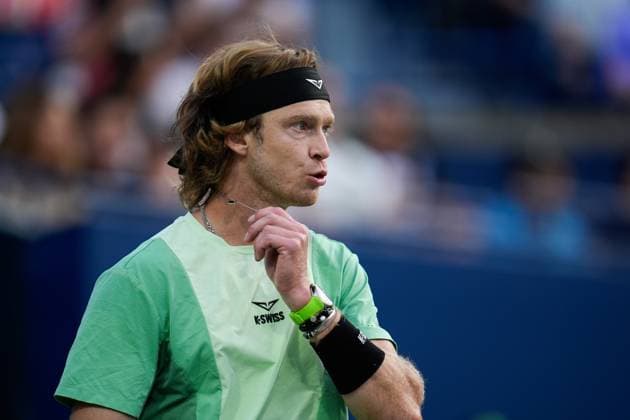 National Bank Open 2025 - Day 11 TORONTO, CANADA - AUGUST 5 : Andrey Rublev reacts while playing against Taylor Fritz of the United States during the men’s singles quarterfinals on eleven ten of the 2025 National Bank Open at Sobeys Stadium in Toronto, Ontario, Canada on August 5, 2025. Mert Alper Dervis Anadolu Ontario Canada. Editorial use only. Please get in touch for any other usage.  Copyright: x2025xAnadoluxMertxAlperxDervisx