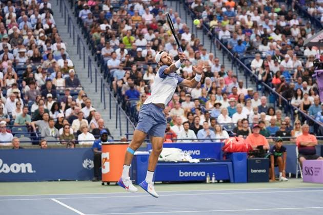 National Bank Open 2025 - Day 12 TORONTO, CANADA - AUGUST 6 : Karen Khachanov in action against Alexander Zverev of Germany during the men’s singles semifinals on day twelve of the 2025 National Bank Open at Sobeys Stadium in Toronto, Ontario, Canada on August 6, 2025. Mert Alper Dervis Anadolu Ontario Canada. Editorial use only. Please get in touch for any other usage.  Copyright: x2025xAnadoluxMertxAlperxDervisx
