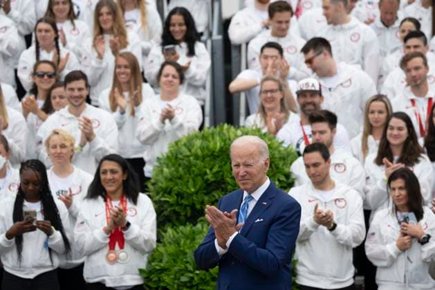 May 4, 2022, Washington, District of Columbia, USA: United States President Joe Biden welcomes Team USA to the White House to celebrate their participation Tokyo 2020 Summer Olympic and Paralympic Games and Beijing 2022 Winter Olympic and Paralympic Games, at the White House in Washington, DC on May 4, 2022 Copyright: xChrisxKleponisx
