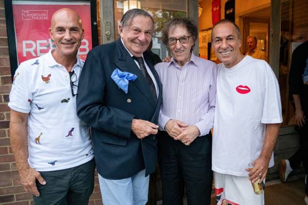 September 12, 2022, London, United Kingdom: Barry Humphries, Don Black, Clive Black and Grant Black outside the Playground theatre on Gala night of Rehab the Musical in support of Crossroads Centre Antigua for Addictions Recovery. Rehab The Musical, a pop-tactic, rock-bottom-to-redemption journey of the soul starring Keith Allen played at The Playground Theatre in London September the 1st to the 17th...Clive Black for Blacklist Entertainment presents Rehab the musical & the team includes: Book by Elliot Davis, music & lyrics by Grant Black & Murray Lachlan Young, Director & choreographer - Gary Lloyd, Co- Producer Don Black.The New Musical attracted some high profile visitors to watch and support the show including Damien Hirst, Barry Humphries and Tim Rice. Copyright: xBonniexBritainx