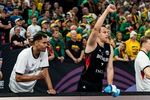 FIBA EuroBasket 2025 Lithuania Germany 30 08 2025 Cheers on the German bench Oscar Da Silva Germany, 1 , Johannes Voigtmann Germany, 7 FIBA EuroBasket 2025 Lithuania Germany, Tampere, Nokia Arena on 30 08 2025 Copyright: xBEAUTIFULxSPORTS Wunderlx