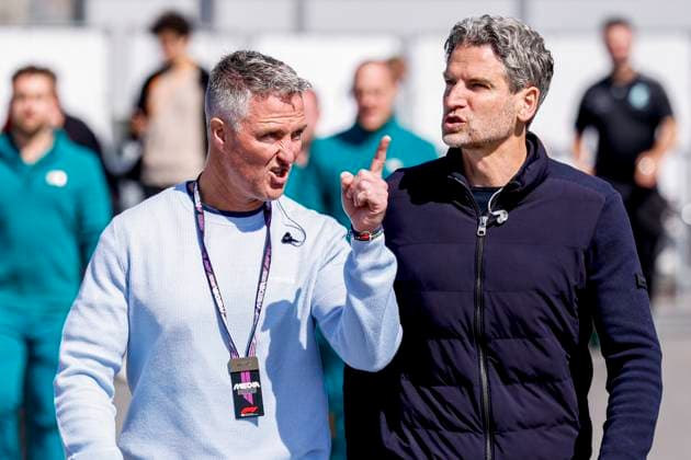 former f1 driver and now analist Ralf Schumacher of Germany looks on and Presenter Peter Hardenacke of Germany during the Formula 1 Heineken Dutch Grand Prix 2025 on Day 2 at Circuit Zandvoort on August 30, 2025 in Zandvoort, Netherlands Photo by Marcel ter Bals DeFodi Images