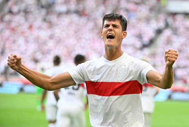 GOAL for 1 0 Jose Maria Chema Andres Baixauli VfB Stuttgart 30 Goal celebration Gesture Gesture VfB Stuttgart vs Borussia Moenchengladbach BMG 30 08 2025 DFL REGULATIONS PROHIBIT ANY USE OF PHOTOGRAPHS AS IMAGE SEQUENCES AND OR QUASI VIDEO VfB Stuttgart vs Borussia Moenchengladbach BMG