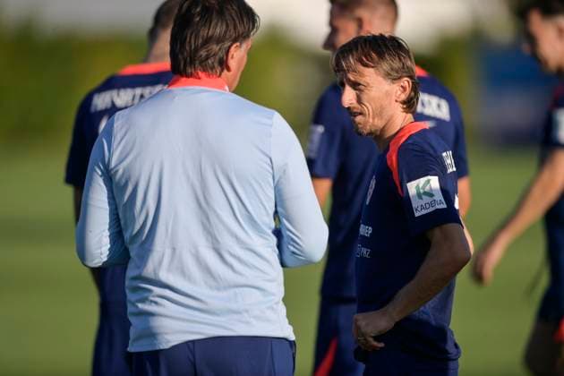 Croatian National Football Team training Luka Modric of Croatia and head coach Zlatko Dalic talking during the Croatian national football team s training session ahead of the World Cup qualifiers on September 01, 2025 in Zagreb, Croatia. They face the Faroe Islands on September 5th and the Czech Republic on September 8th. IgorxSoban PIXSELL