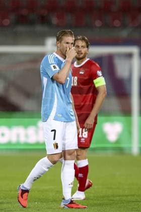 Belgium s Kevin De Bruyne pictured during a soccer game between Belgian national soccer team Red Devils and Liechtenstein, in Vaduz, on Thursday 04 September 2025, the third (out of 8) qualification game for the World Cup 2026. BRUNOxFAHY  x133303277x