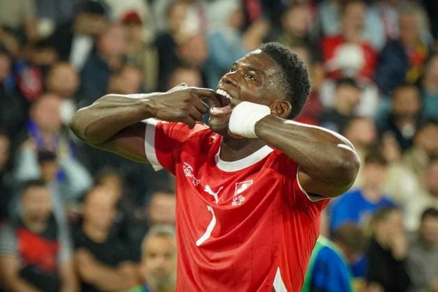 Soccer FIFA World Cup Qualification Europe 2025 26, Group B Switzerland vs Kosovo St Jakob Park Basel Goal and goal celebration to 2 0 by Breel Embolo Switzerland, 7 Joy, emotions, jubilation Basel Canton Basel City Switzerland Copyright: xJOERANxSTEINSIEKx