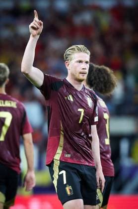 Belgium s Kevin De Bruyne celebrates after scoring during a soccer game between Belgian national soccer team Red Devils and Kazakhstan, in Brussels, on Sunday 07 September 2025, the fourth (out of 8) qualification games for the World Cup 2026. VIRGINIExLEFOUR x133565938x
