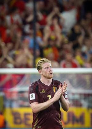 Belgium s Kevin De Bruyne pictured during a soccer game between Belgian national soccer team Red Devils and Kazakhstan, in Brussels, on Sunday 07 September 2025, the fourth (out of 8) qualification games for the World Cup 2026. VIRGINIExLEFOUR  x133572892x