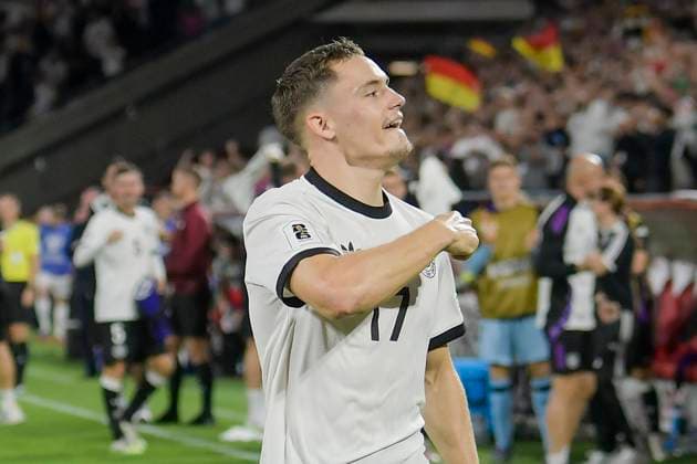Florian Wirtz Germany 17 cheers after scoring the 3 1 07 09 2025 Soccer World Cup Qualification Germany vs Northern Ireland, Rheinenergiestadion, Cologne, Copyright: xpepphotox xHorstxMauelshagenx pep00321, pep_20250907_hm_121150