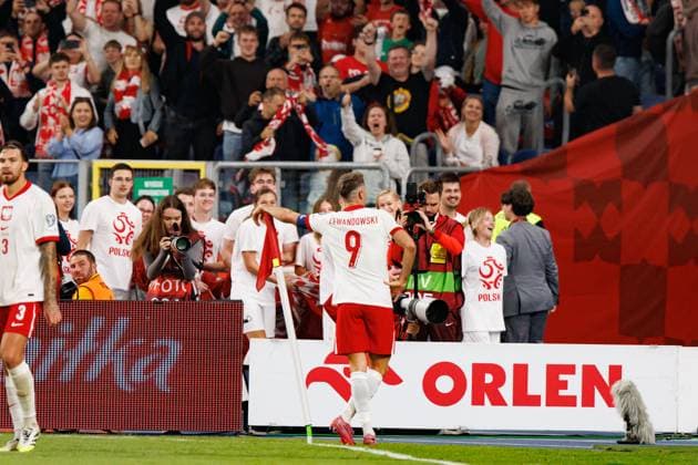 Robert Lewandowski seen celebrating after goal during World Cup 2026 European qualification game between national teams of Poland and Finland (Maciej Rogowski Ball Raw Images) Chorzow Slaski Stadium Poland Copyright: xMaciejxRogowskix maciejrogowski_poland_finland_2526-518