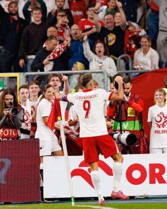 Robert Lewandowski seen celebrating after goal during World Cup 2026 European qualification game between national teams of Poland and Finland (Maciej Rogowski Ball Raw Images) Chorzow Slaski Stadium Poland Copyright: xMaciejxRogowskix maciejrogowski_poland_finland_2526-521