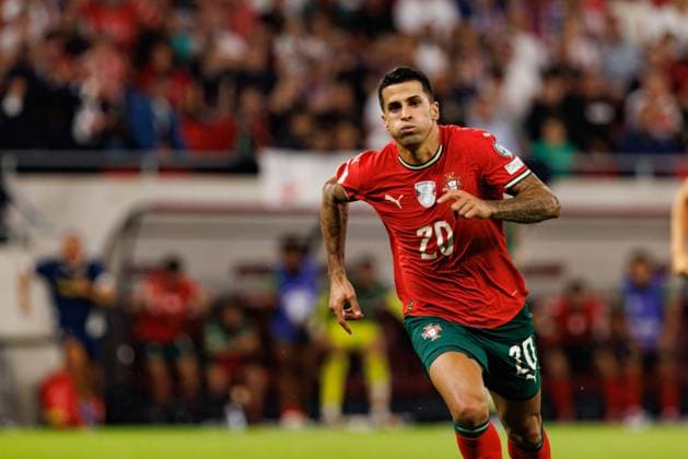 Joao Cancelo seen celebrating after scoring goal during World Cup 2026 European qualification game between national teams of Hungary and Poland (Maciej Rogowski Ball Raw Images) Budapest Puskas Arena Hungary Copyright: xMaciejxRogowskix maciejrogowski_hungaryvsportugal_2526-585