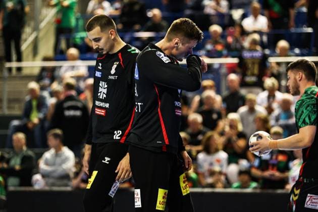 Goalkeeper Matej Mandic SC Magdeburg,12 and Goalkeeper Sergey Hernandez Ferrer SC Magdeburg,1 Handball Machineseeker Champions League Season 2025 2026 SC Magdeburg vs Paris Saint Germain at the GETEC Arena in Magdeburg Handball,Germany,10 09 2025